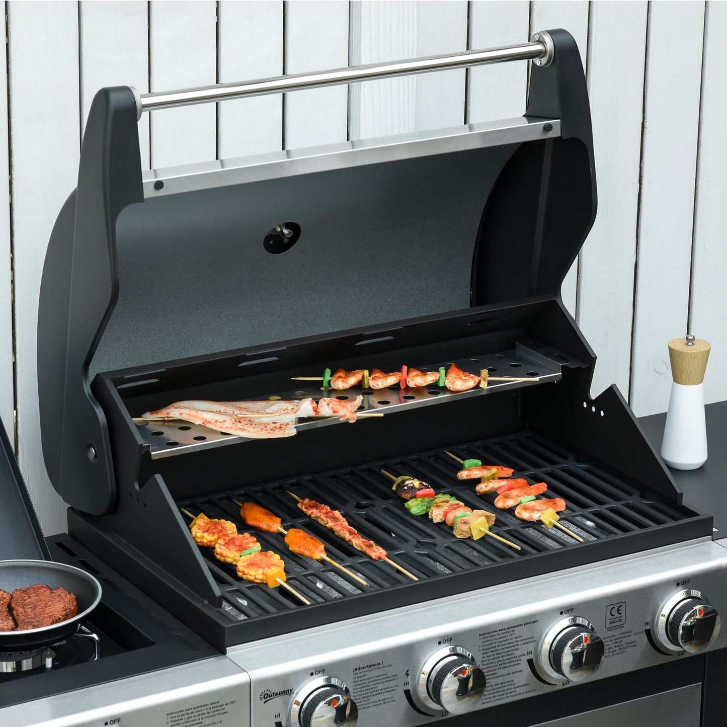 Gas Barbecue Grill 4+1 Burner Garden Smoker BBQ Trolley w/ Side