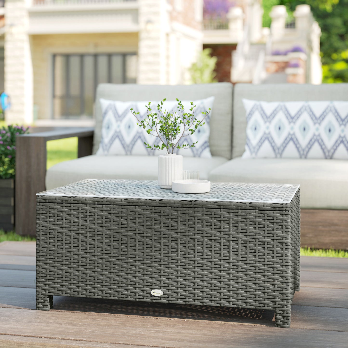 Rattan Garden Coffee Table with Glass Top