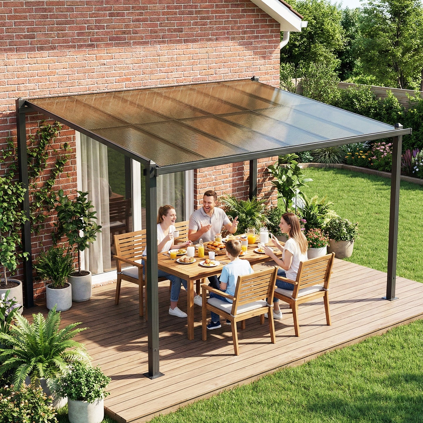 3.6 x 3 m Lean to Garden Pergola with PC Roof