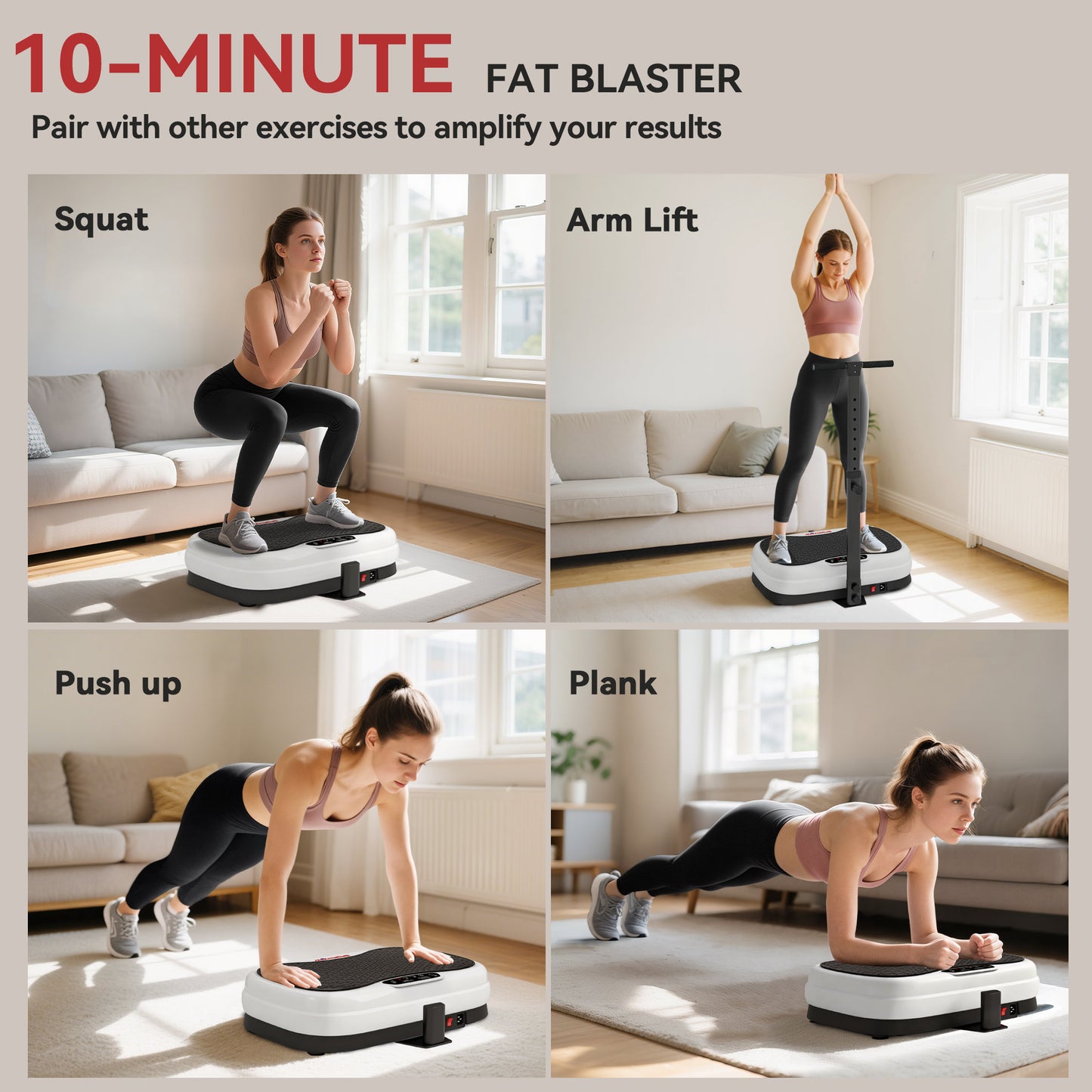 Vibration Plate, with Adjustable/Removable Handle, Preset Modes