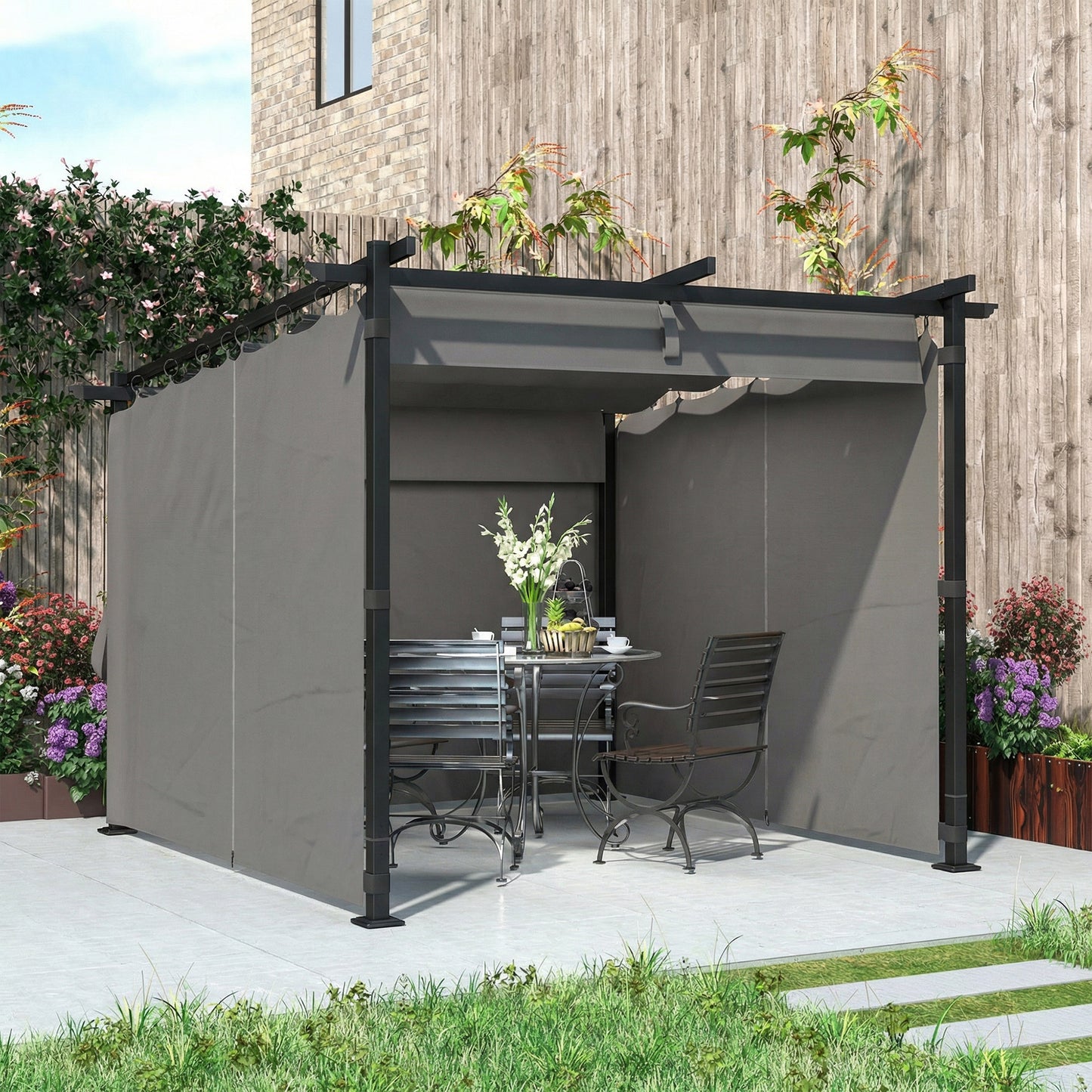 3 x 3 m Retractable Roof Pergola, with Curtains