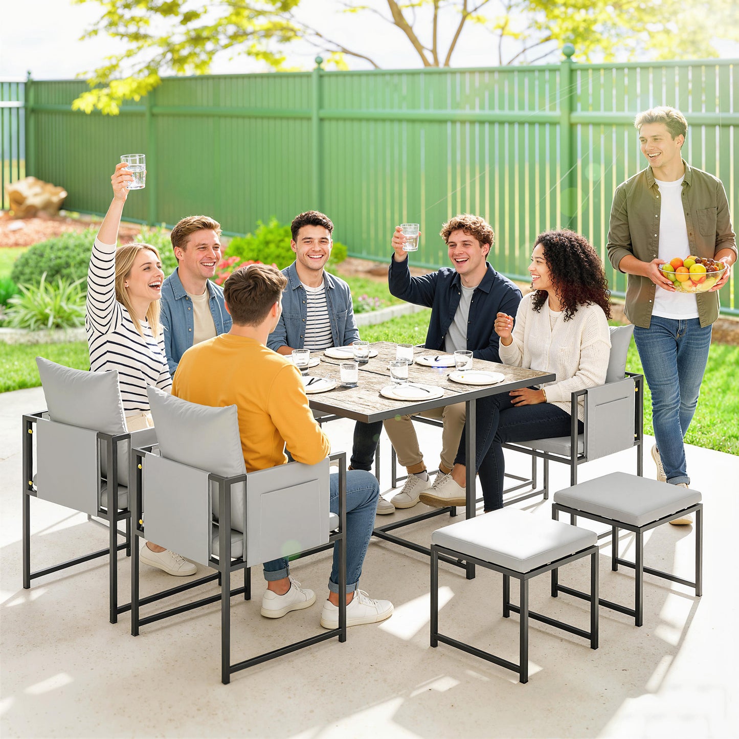 Nine-Piece Steel Frame Garden Dining Set