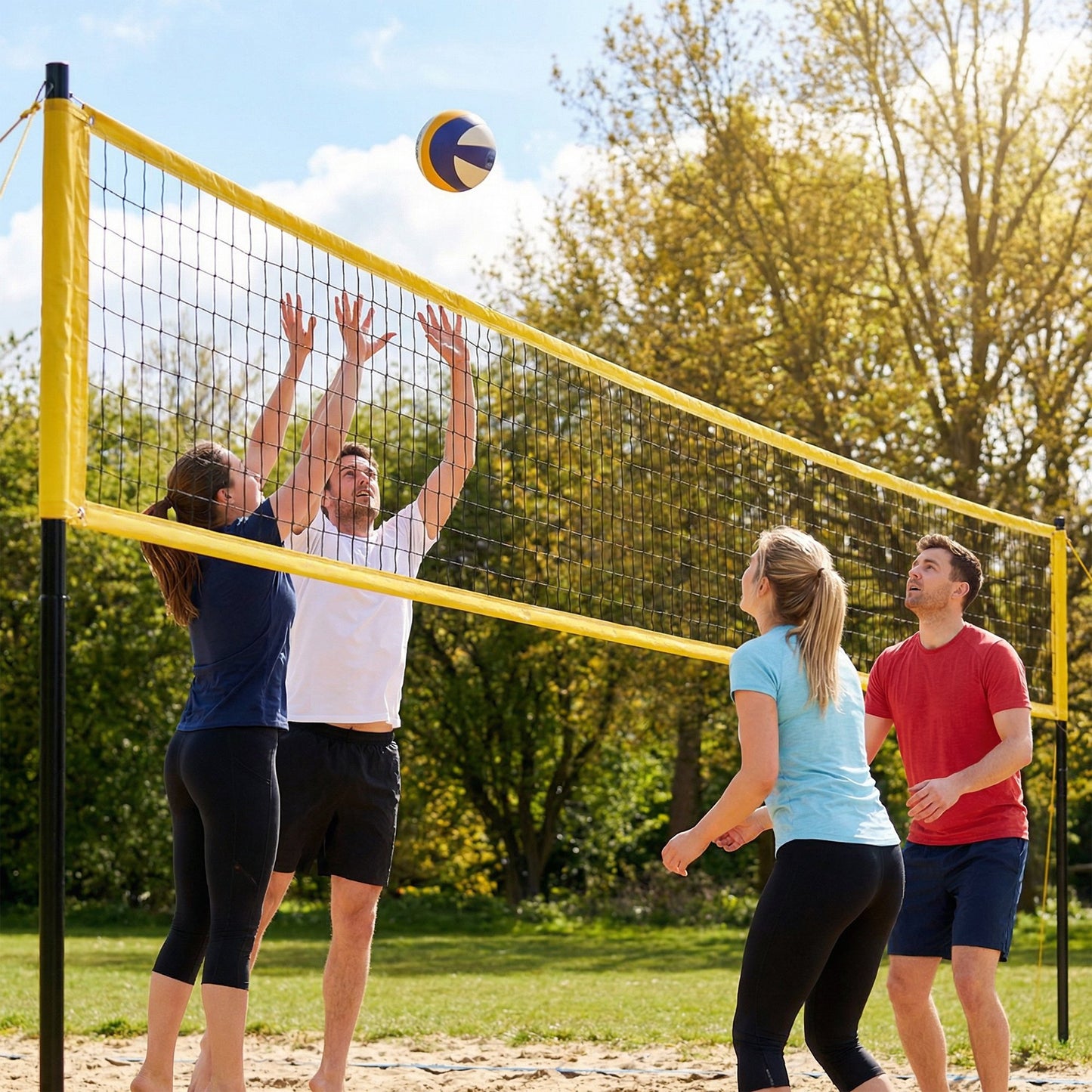 Portable Volleyball Net Set with Adjustable Height Steel Poles
