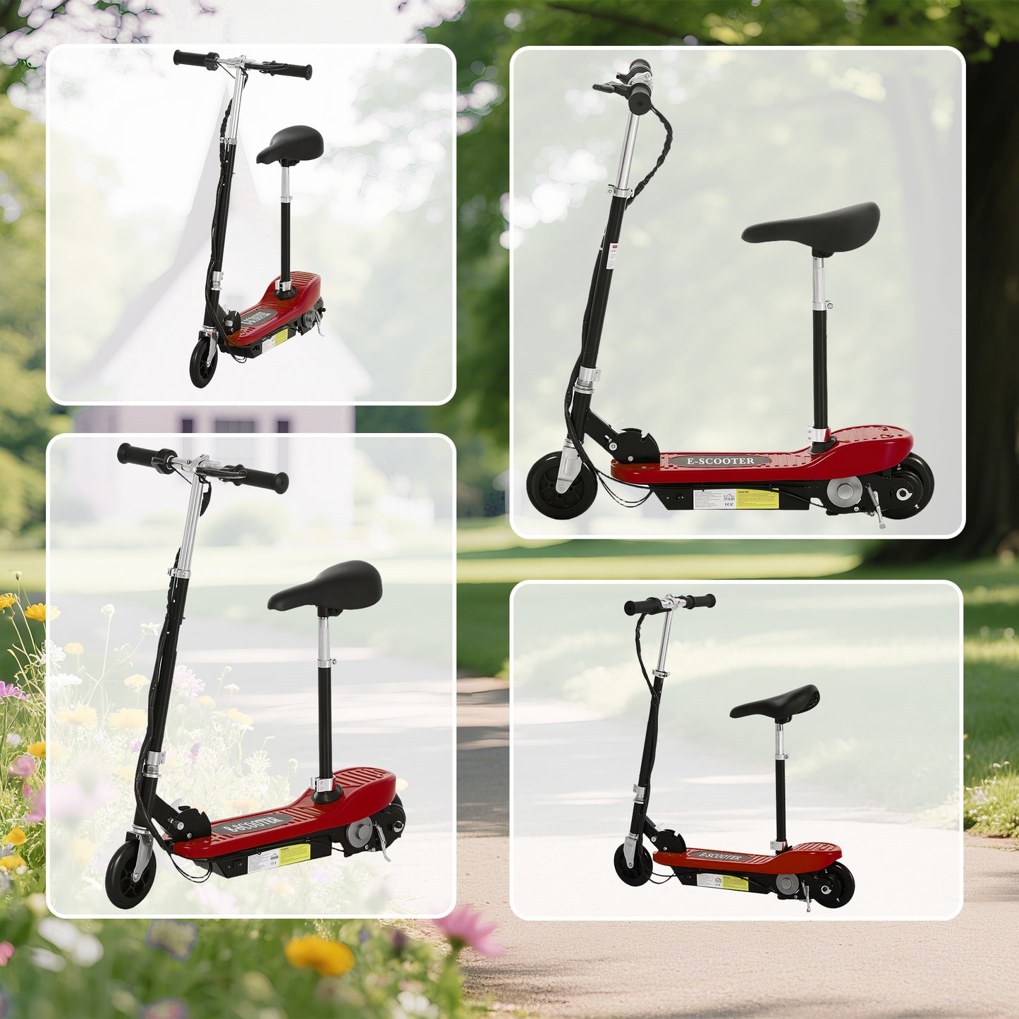 Powered Electric Scooter Ride-On, with Brakes, Adjustable Seat