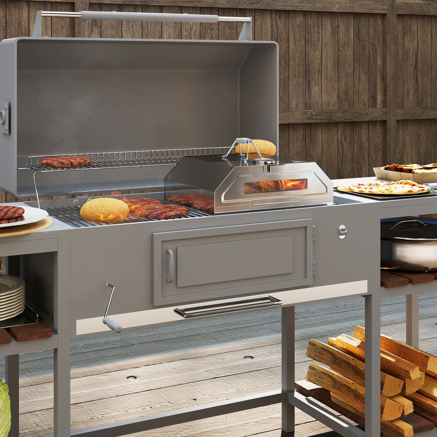 8 in Portable Stainless Steel BBQ Grill Top Pizza Oven