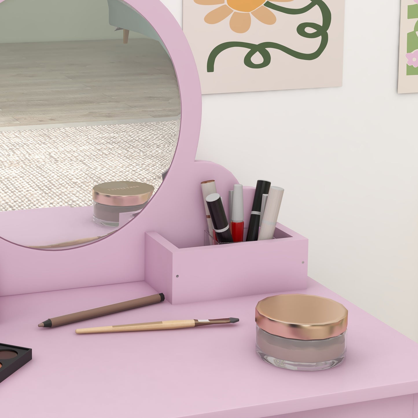 Wooden Kids Bedroom Furniture Set with Kids Dressing Table, Stool (1)