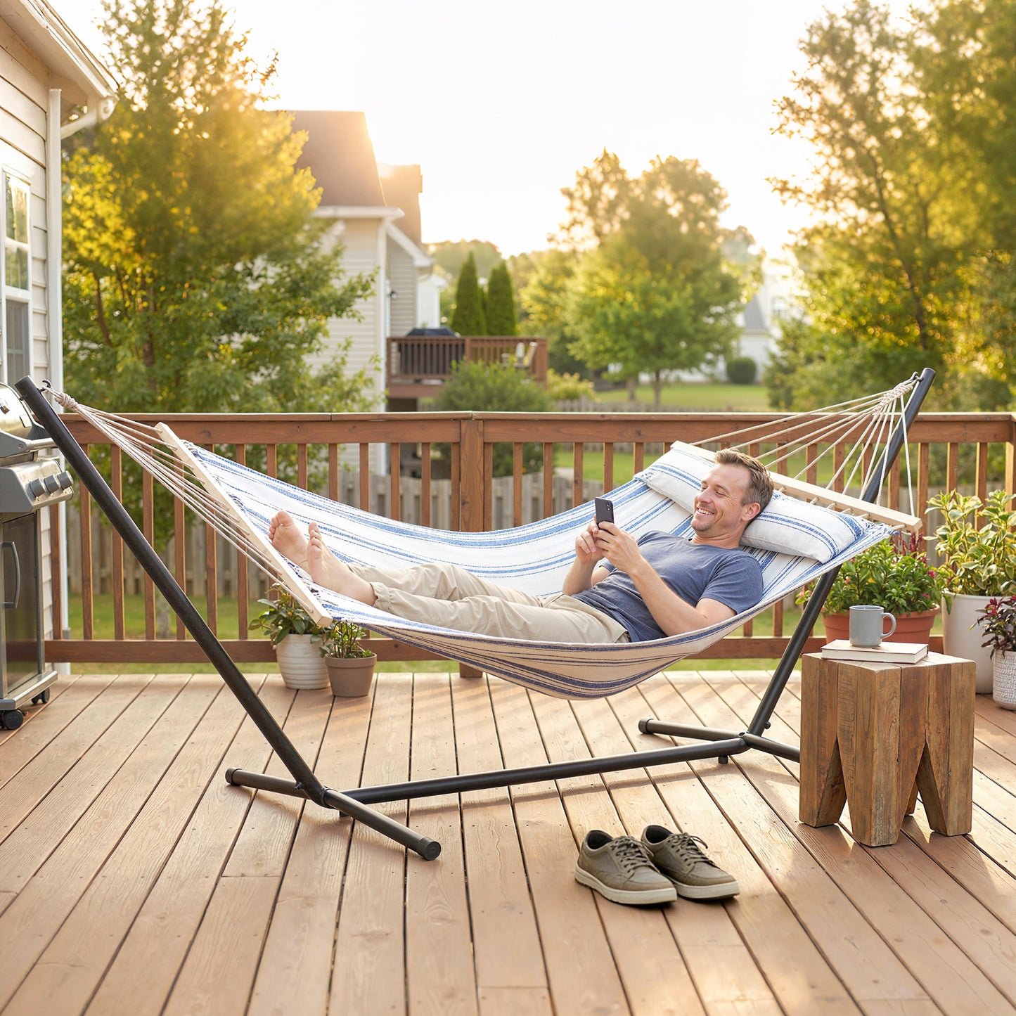 Cotton Hammock, Soft Portable Swing Sleeping w/ Headrest & Side (1)