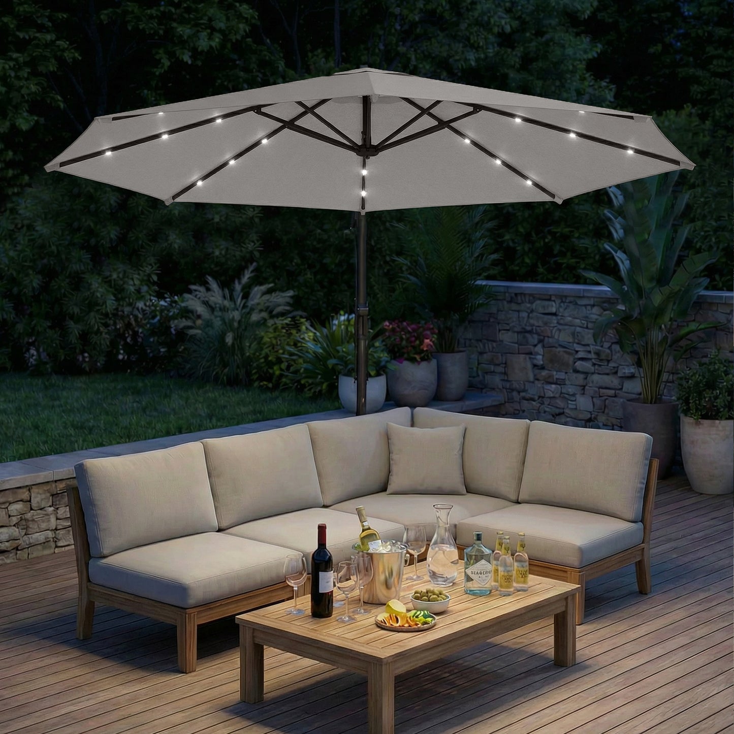 3 m Cantilever Parasol with Solar LED Lights Garden Umbrella