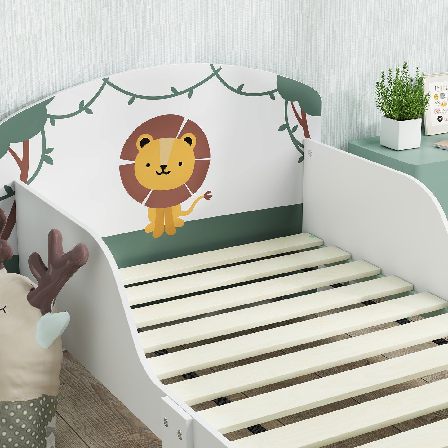 Toddler Bed with Storage, Guardrails, Lion Design