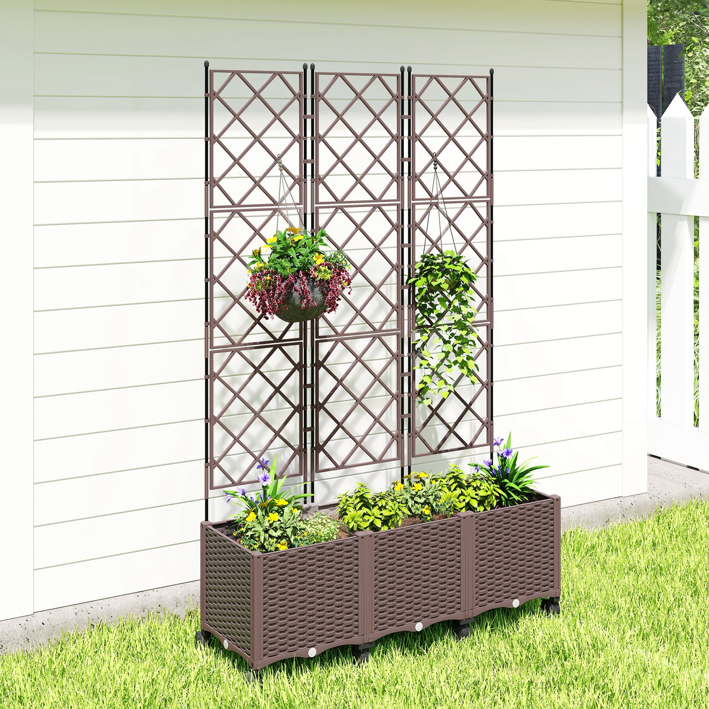 Plastic Raised Planter with Trellis