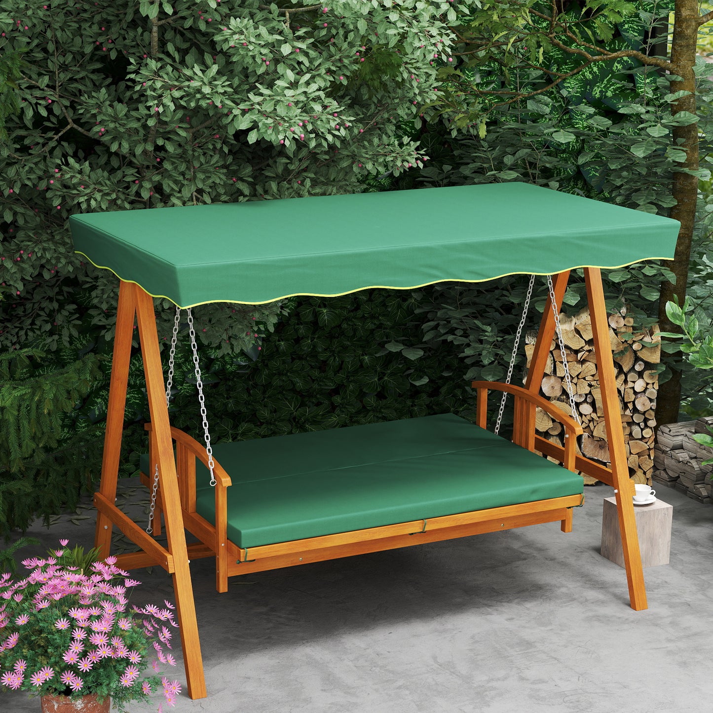 3 Seater 2-in-1 Wooden Garden Swing Seat Swing Chair Outdoor