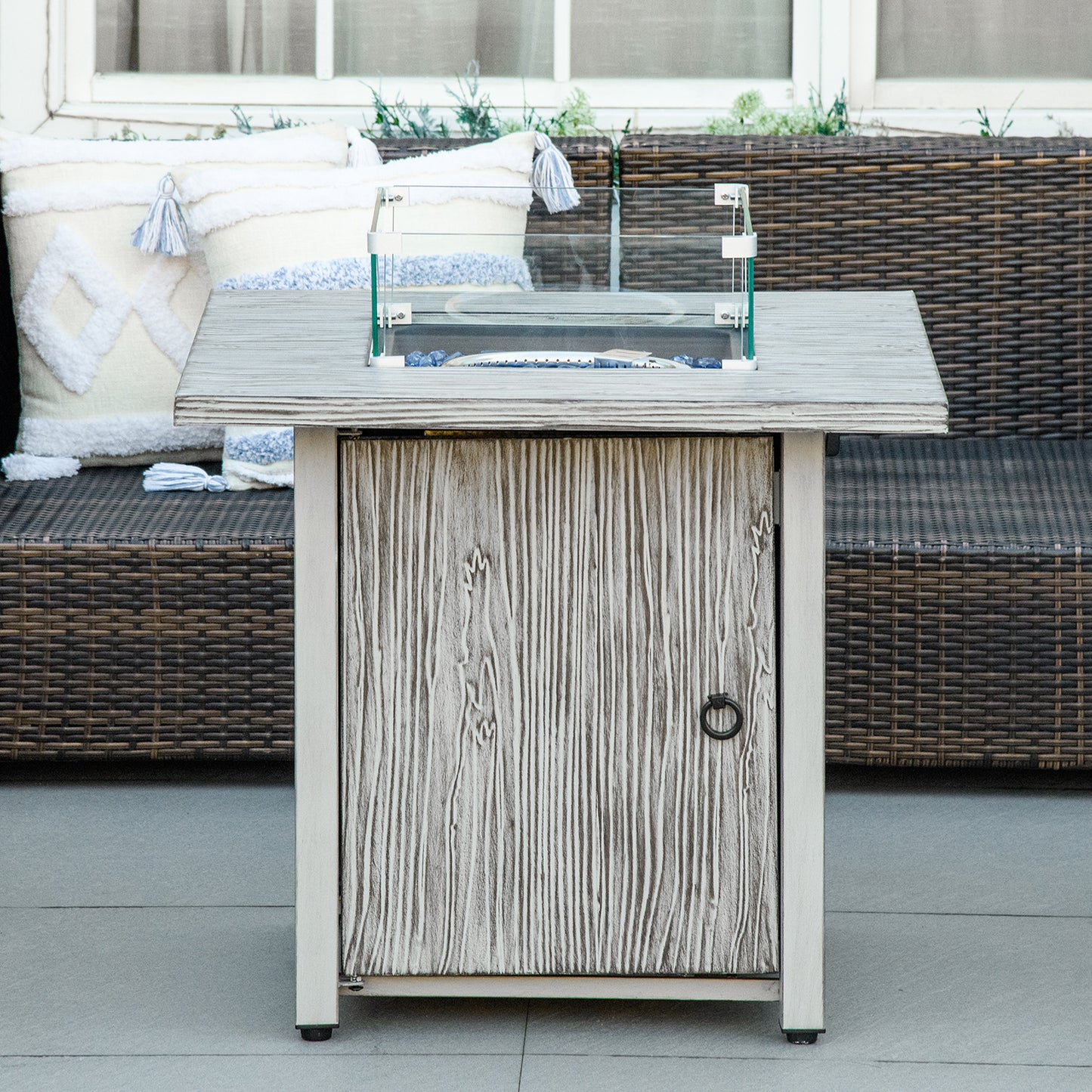 71cm 50,000 BTU Gas Fire Pit Table with Cover and Glass Screen