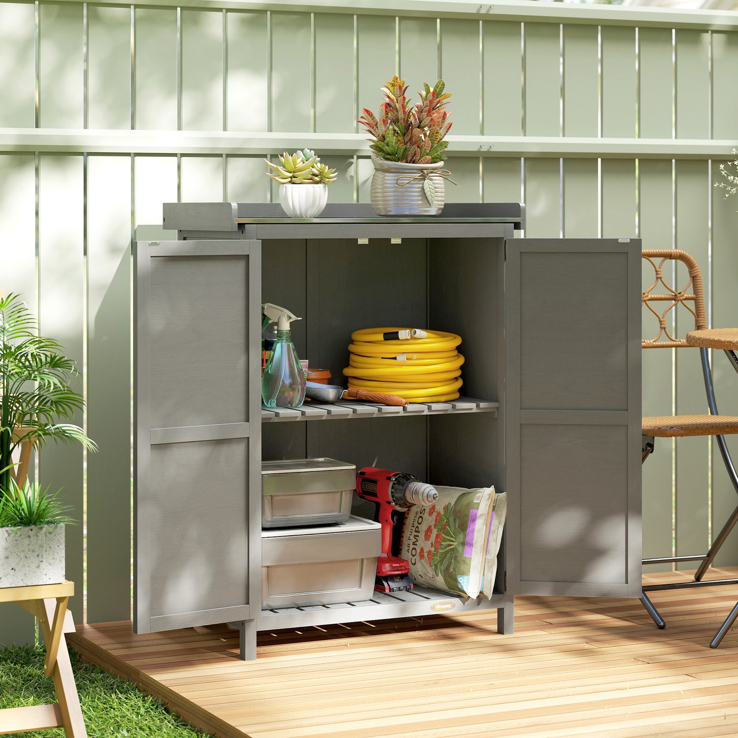 Wooden Garden Shed, Garden Tool Storage Shed with Shelf