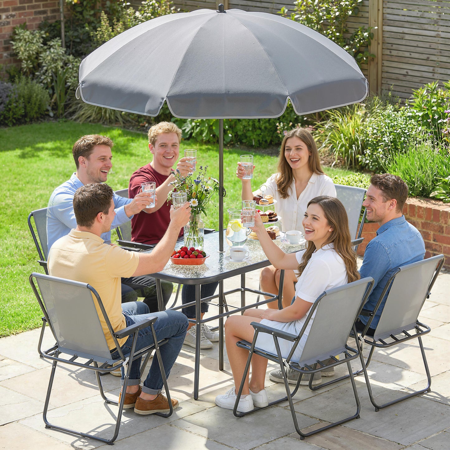 8 Piece Garden Dining Set with Umbrella