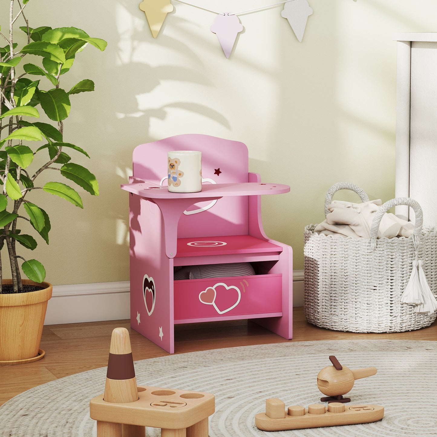 Kids Table and Chair Set, Children Desk and Chair with Storage Bins