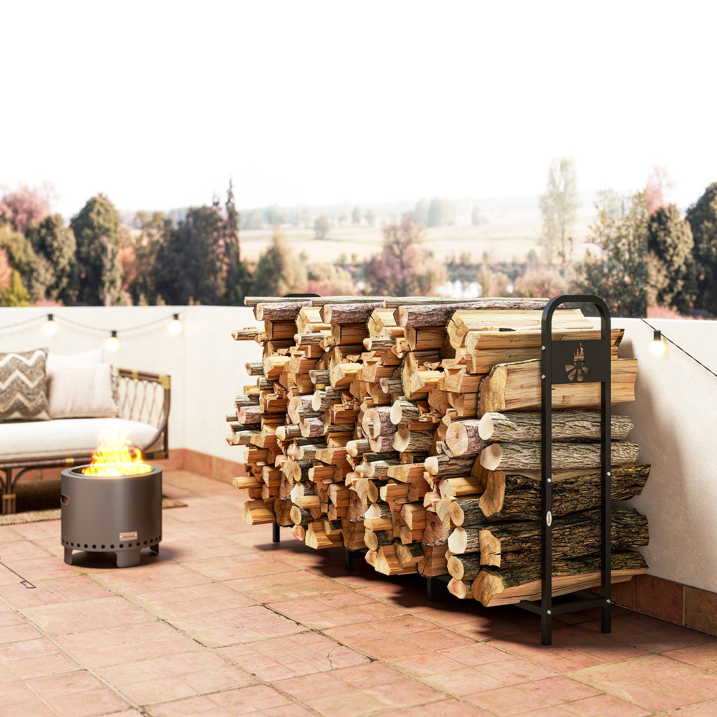6.5 FT Steel Firewood Log Rack with 300 kg Capacity