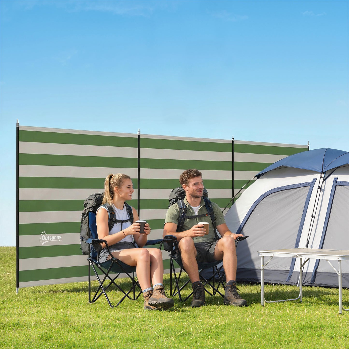 4 Pole Camping Windbreaks, Beach Wind Shield Shelter with Carry Bag (2)