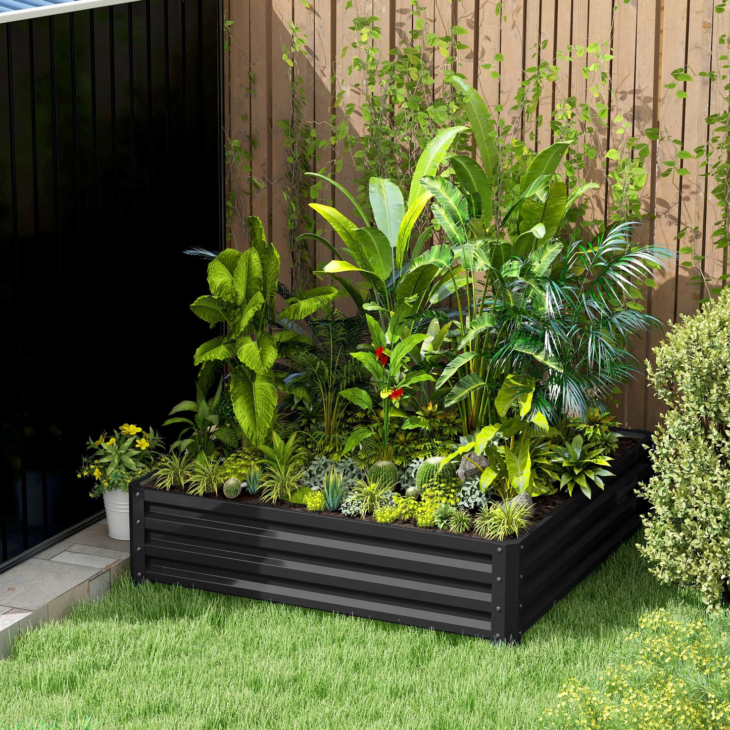432L Square Raised Garden Bed Box with Weatherized Steel Frame