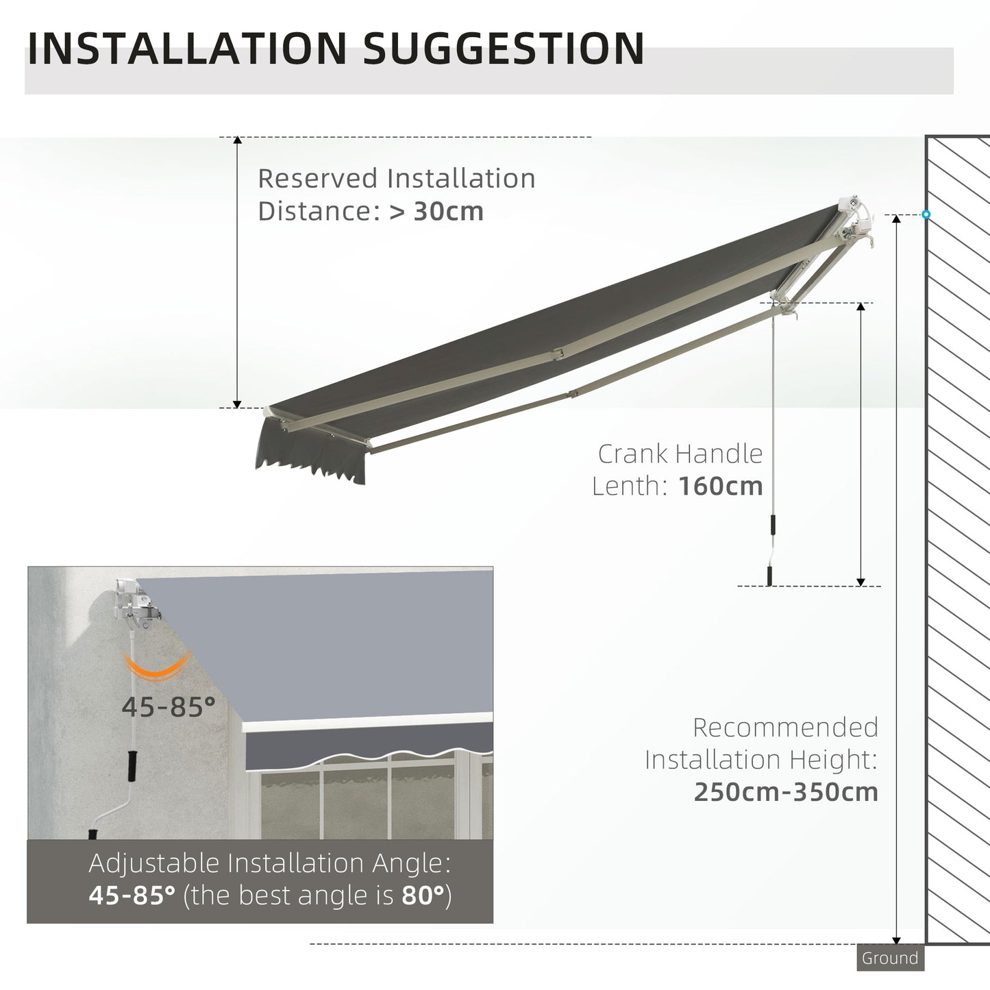 2.5m x 2m Garden Patio Manual Awning Canopy Sun Shade Shelter