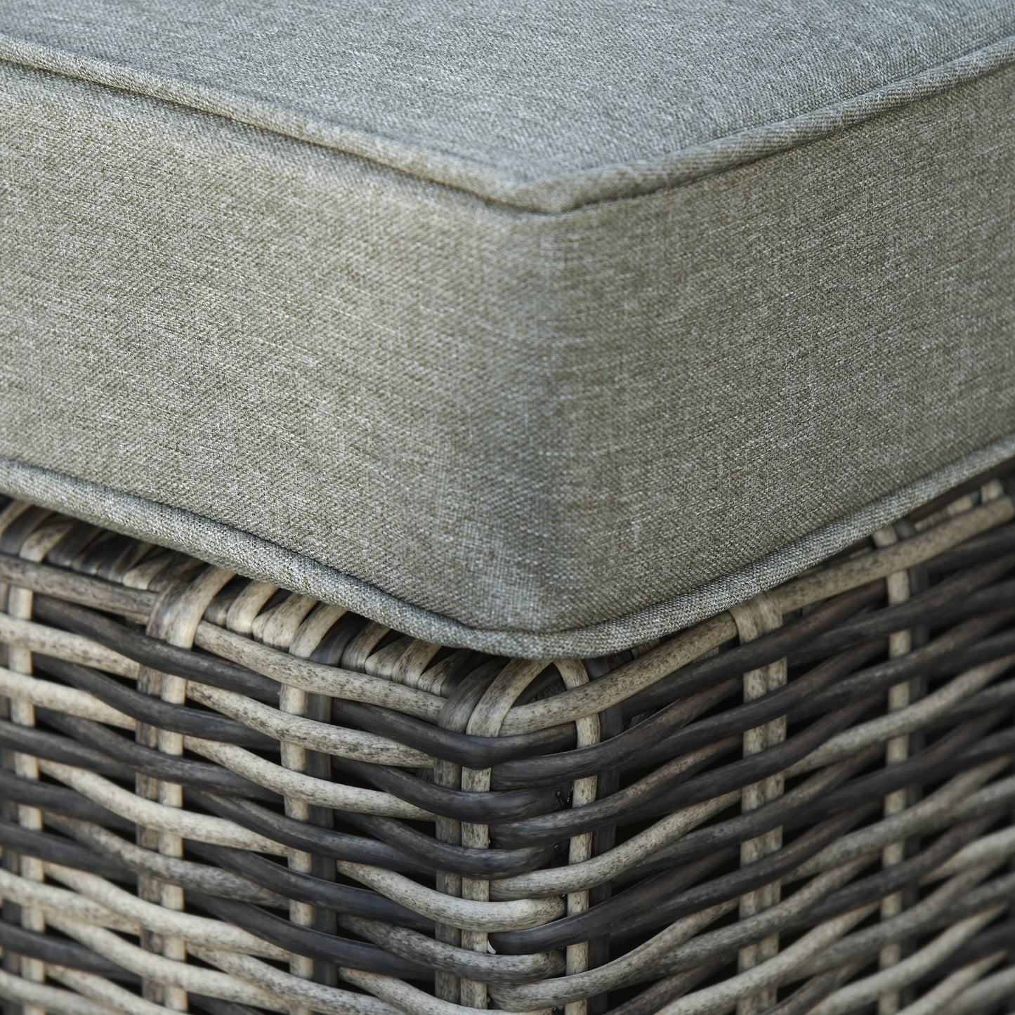 Five Piece Rattan Armchair, Stool and Table Set