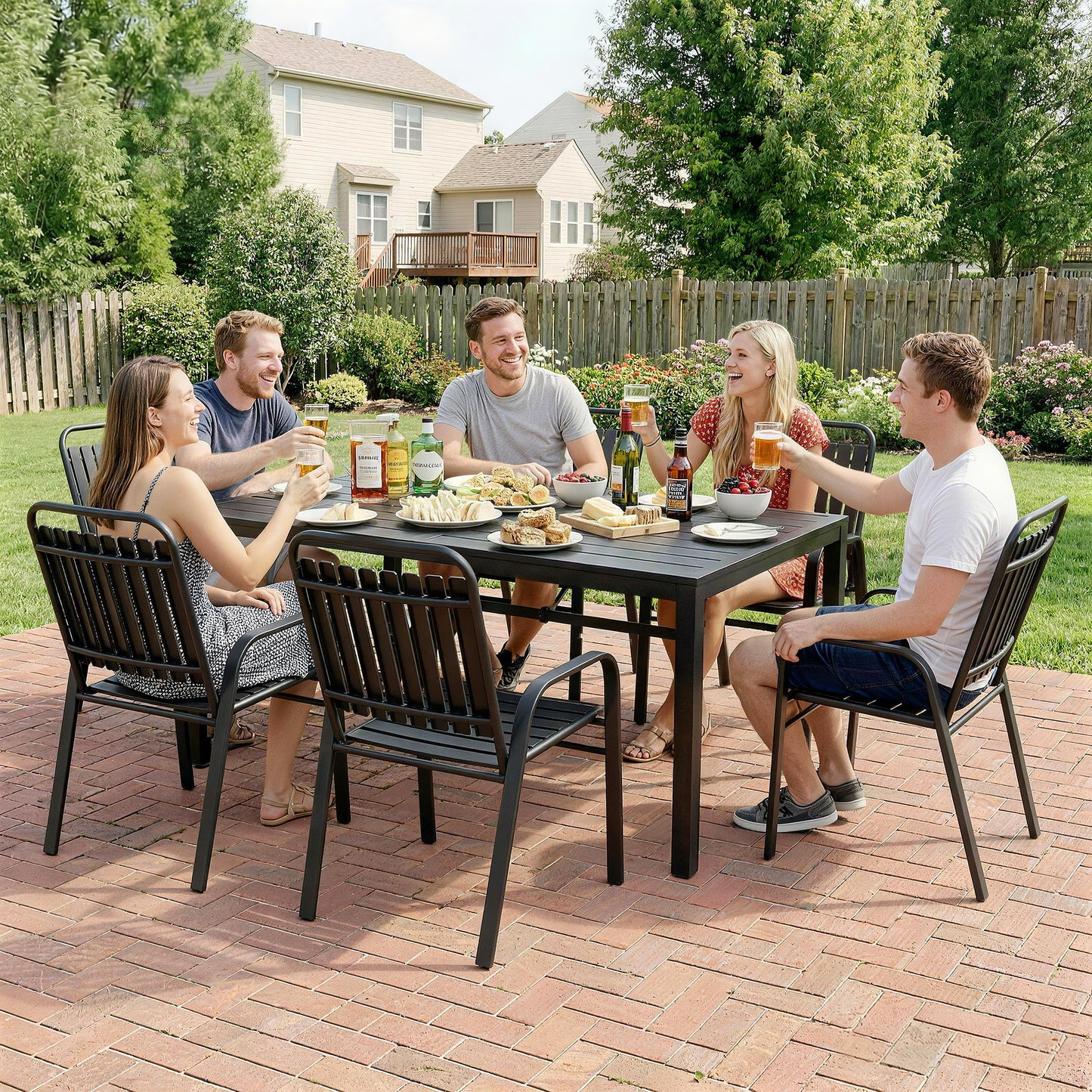 7 Pieces Outdoor Dining Set with Umbrella Hole