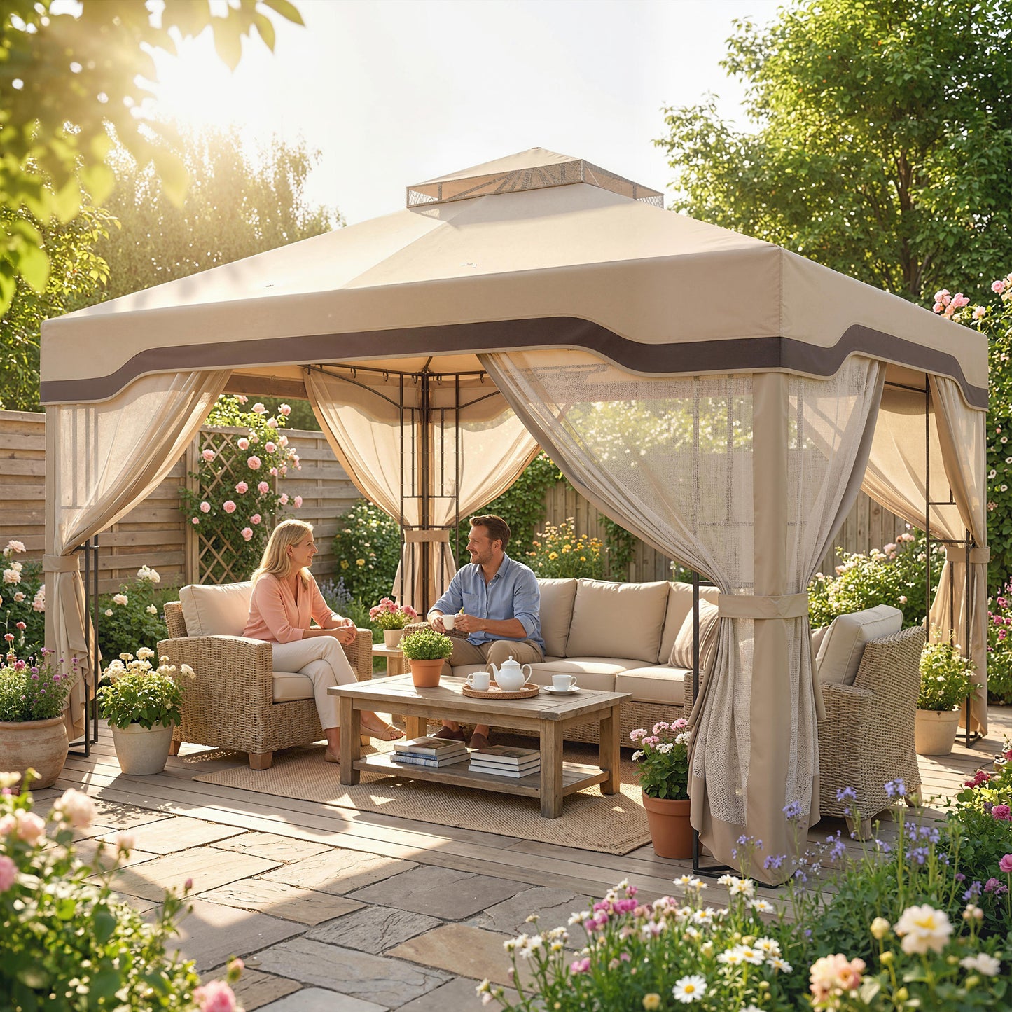 3 x 3.6 m Outdoor Garden Gazebo with Post Shelves