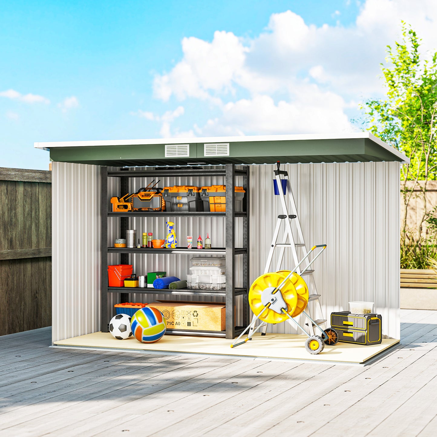 9ft x 4ft Metal Garden Shed, Outdoor Tool House with Foundation Kit