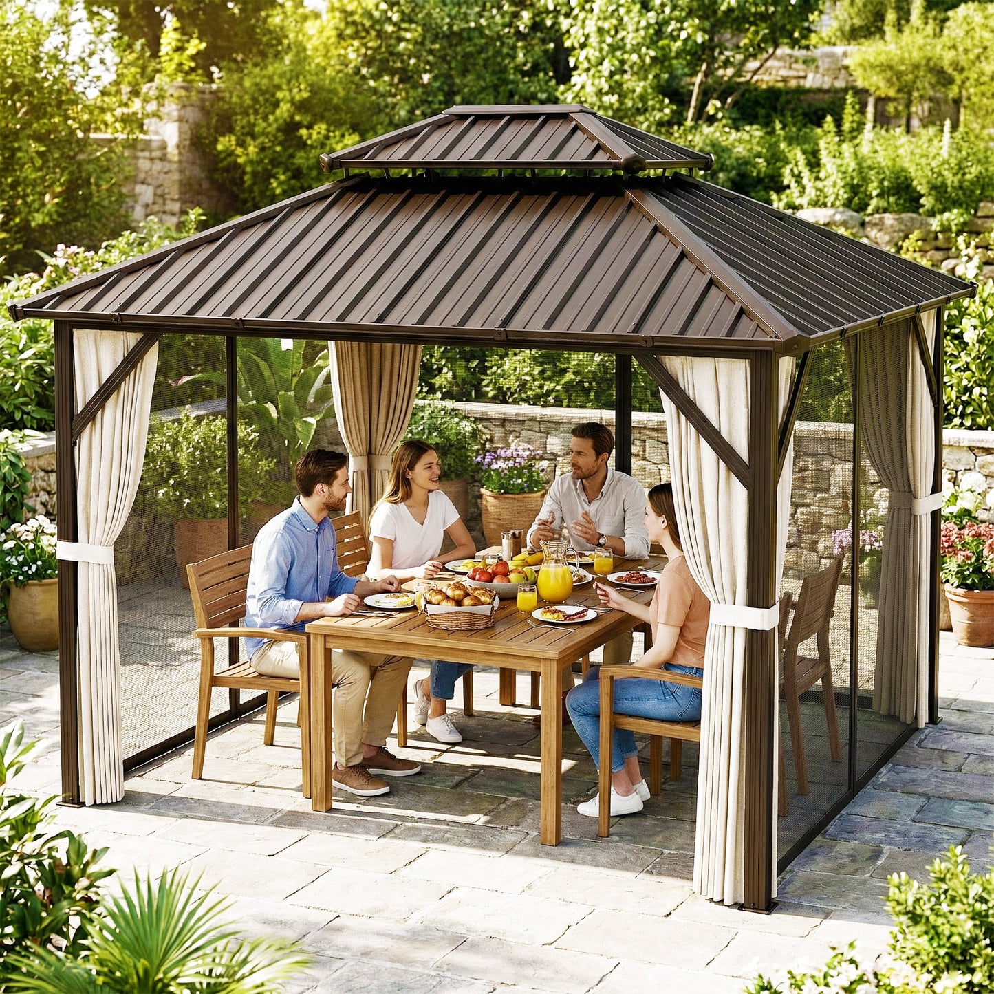 3x3 m Hardtop Gazebo Canopy with UPF50+ Double Galvanised Steel Roof