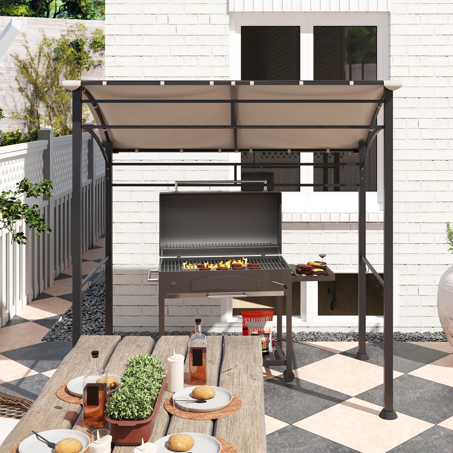 2.2 x 1.5 m BBQ Grill Gazebo Tent, Garden Grill with Metal Frame