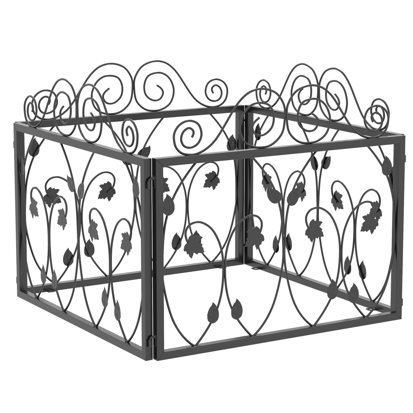 Set of Four 57cm Leaf Scroll Metal Fence Panels