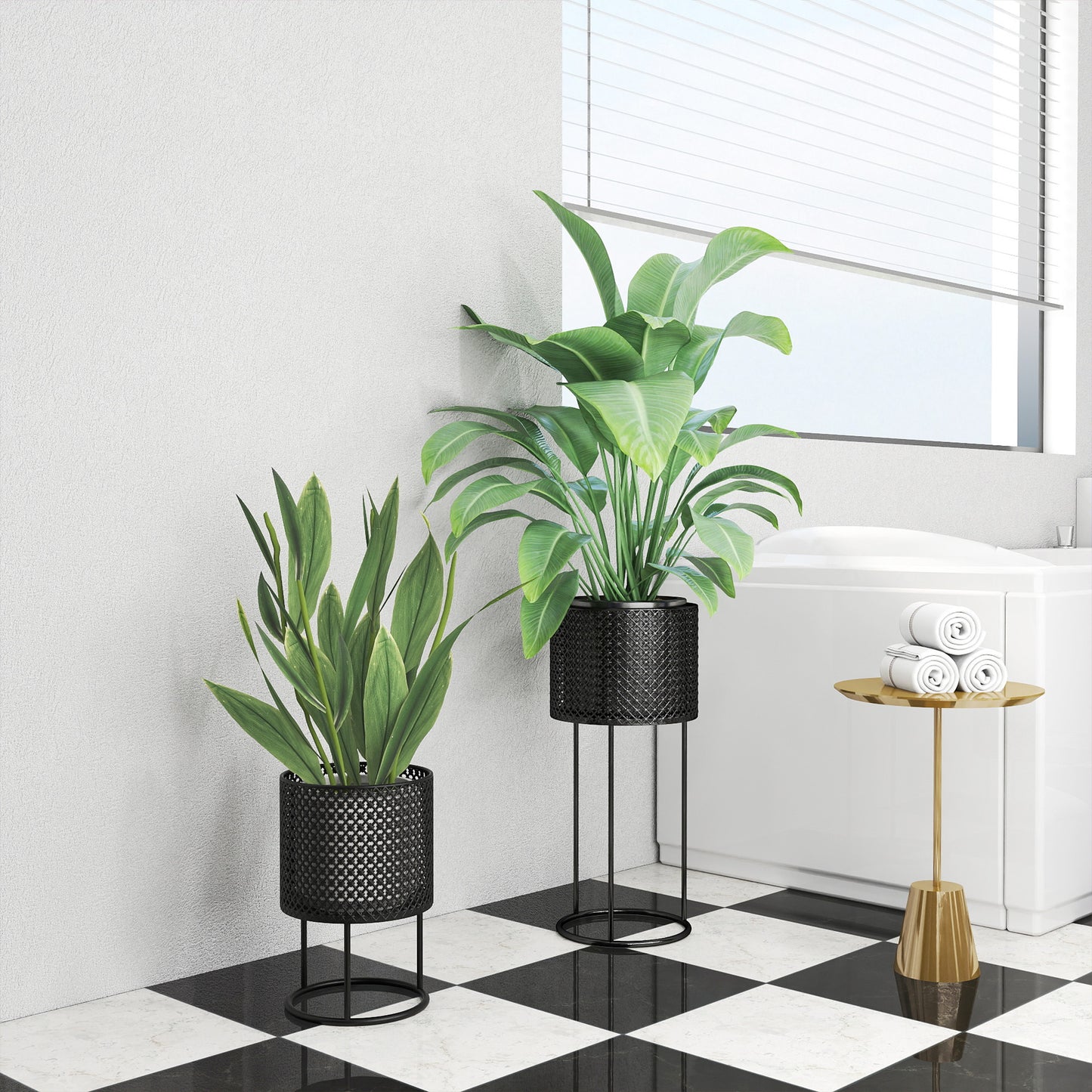 Metal Plant Pots Set of 2 with Hollow Design Flower Planters