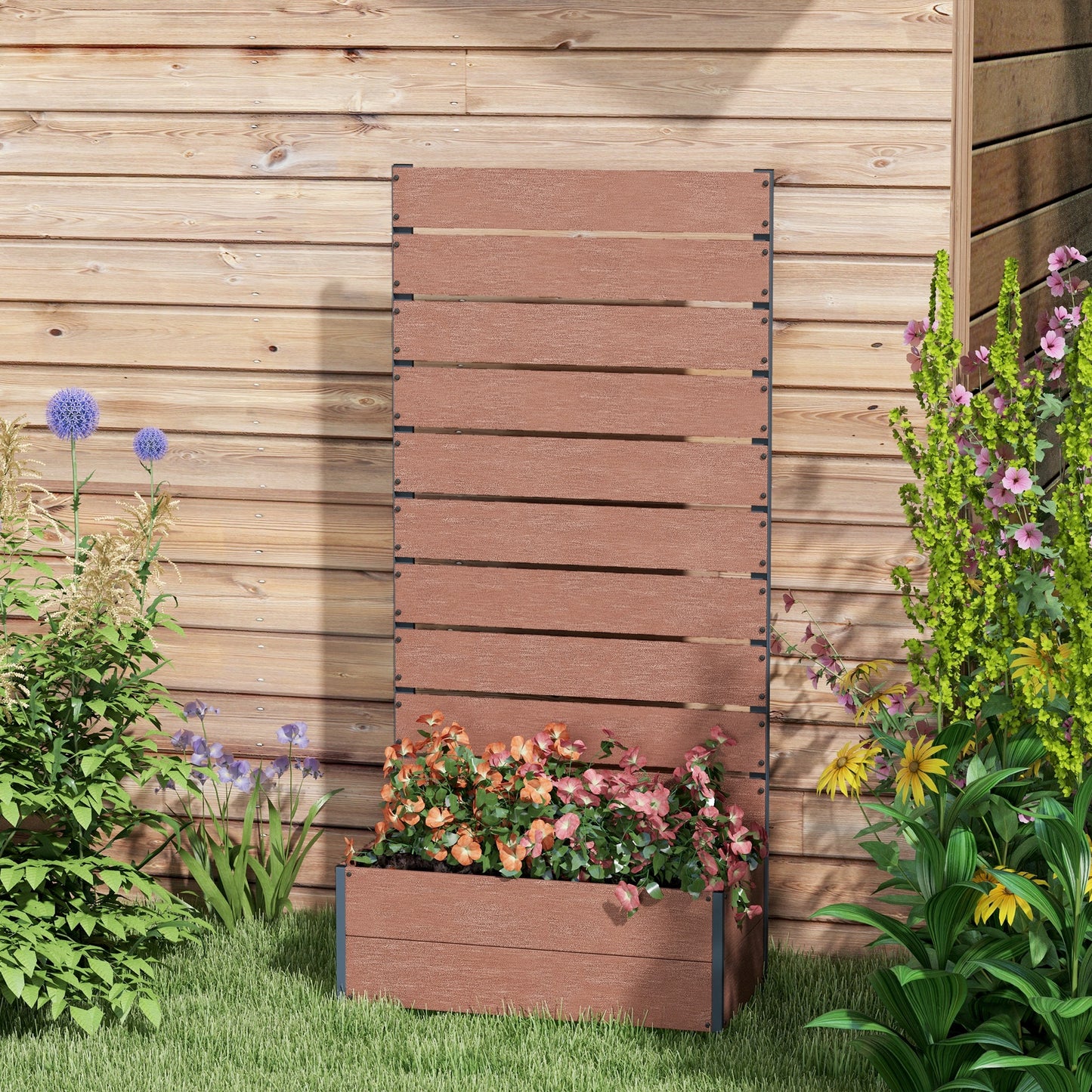 34 x 69.5cm Garden Planter Box, with Back Trellis