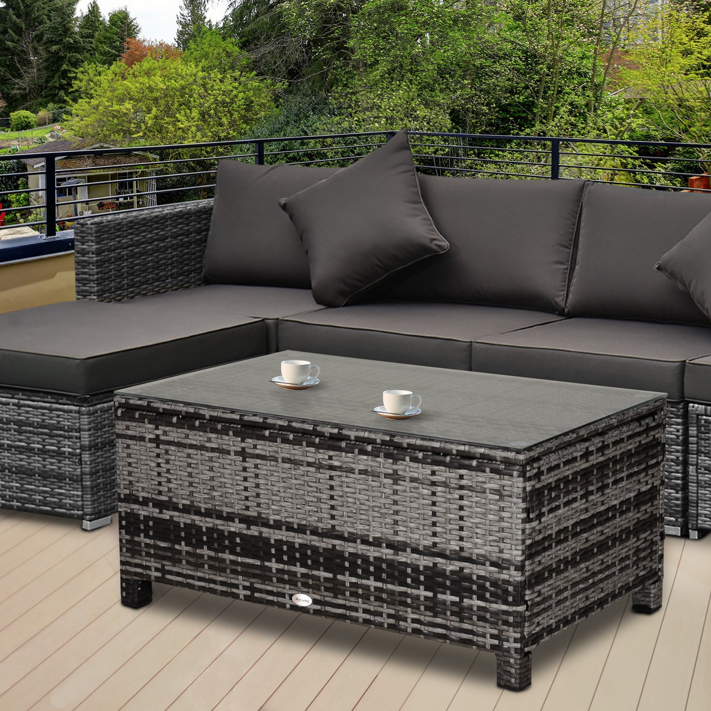 PE Rattan Garden Coffee Table, with Glass Table Top
