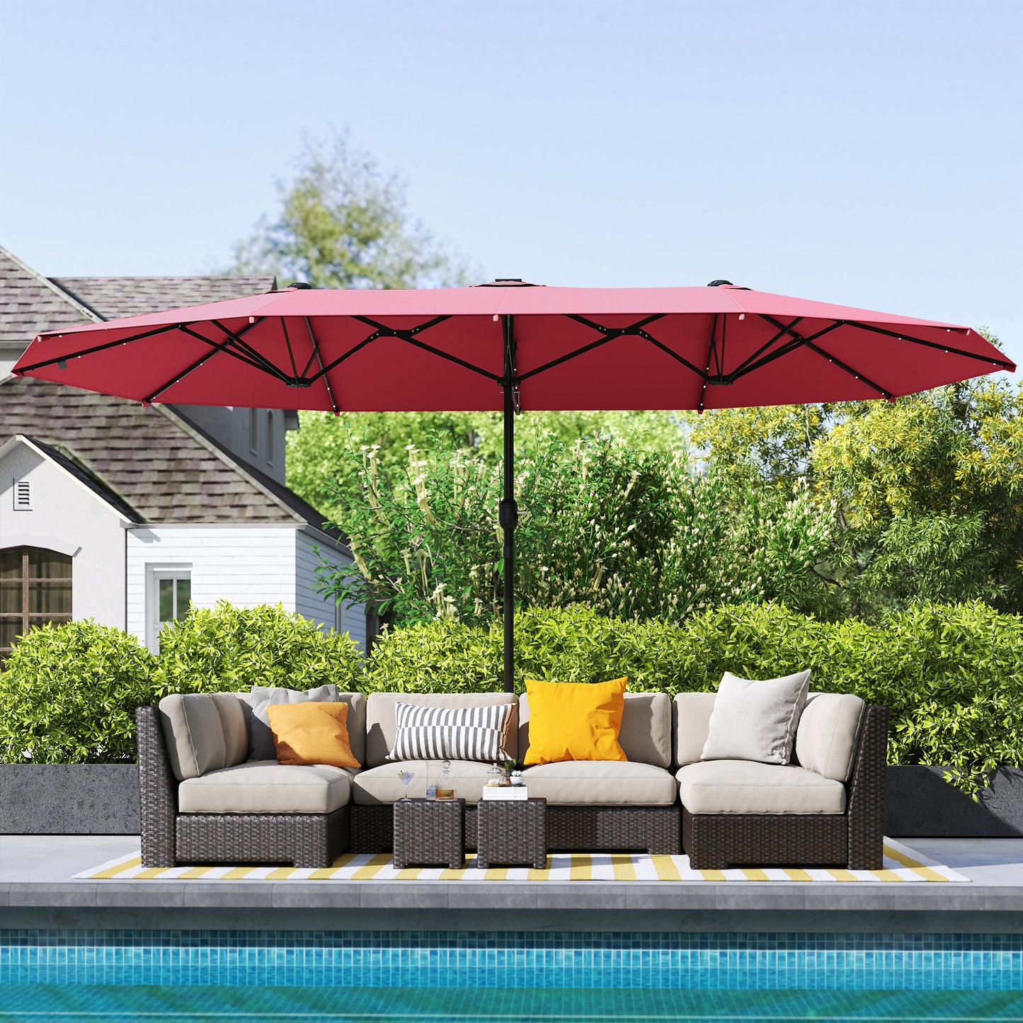 4.4m Double-Sided Sun Umbrella Patio Parasol LED Solar Lights