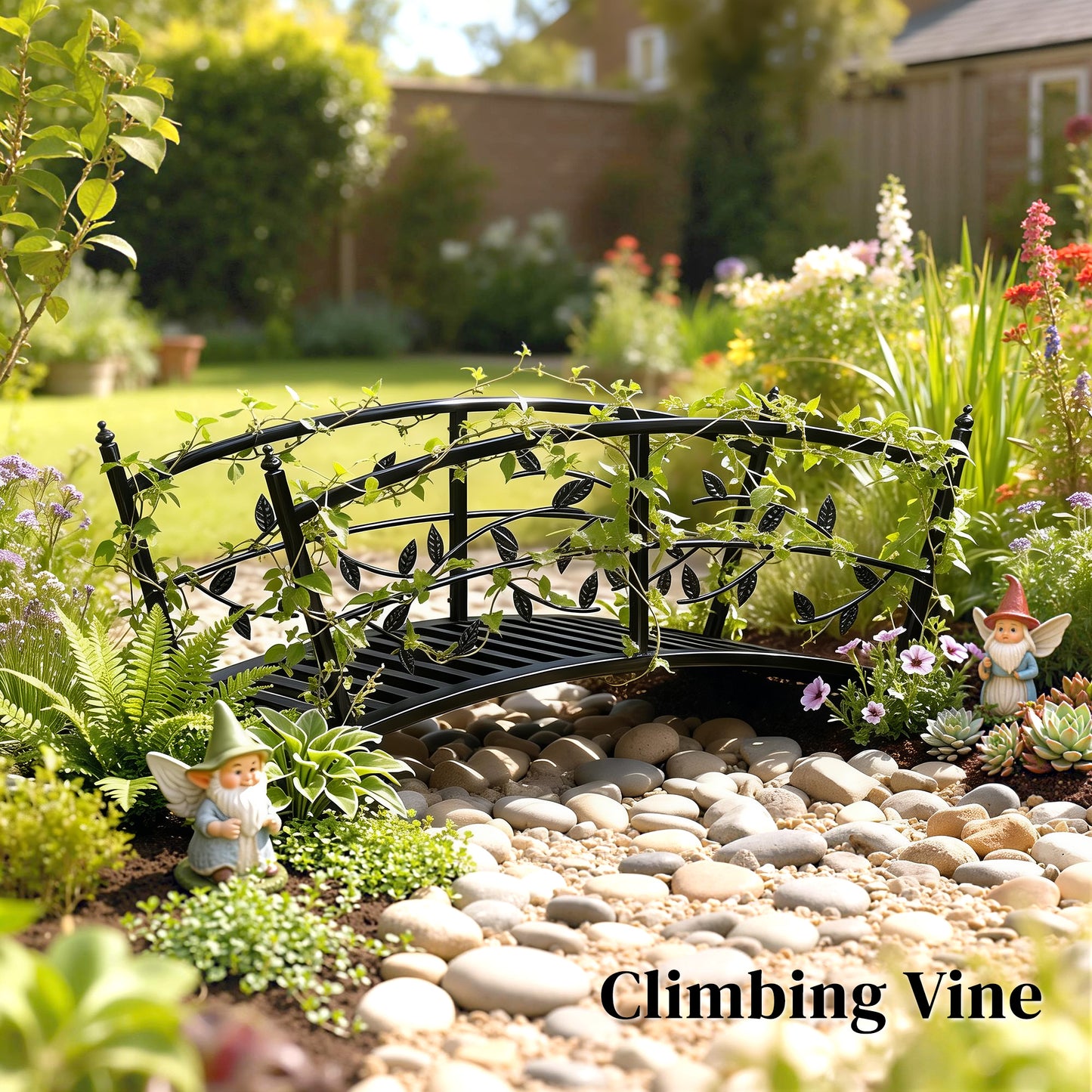 1.2M Metal Garden Bridge with Safety Railings, Outdoor Pond Bridge