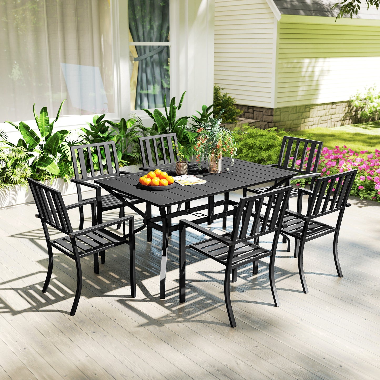 7 Pieces Garden Table and Chairs 6 Seater Outdoor Table and Chairs