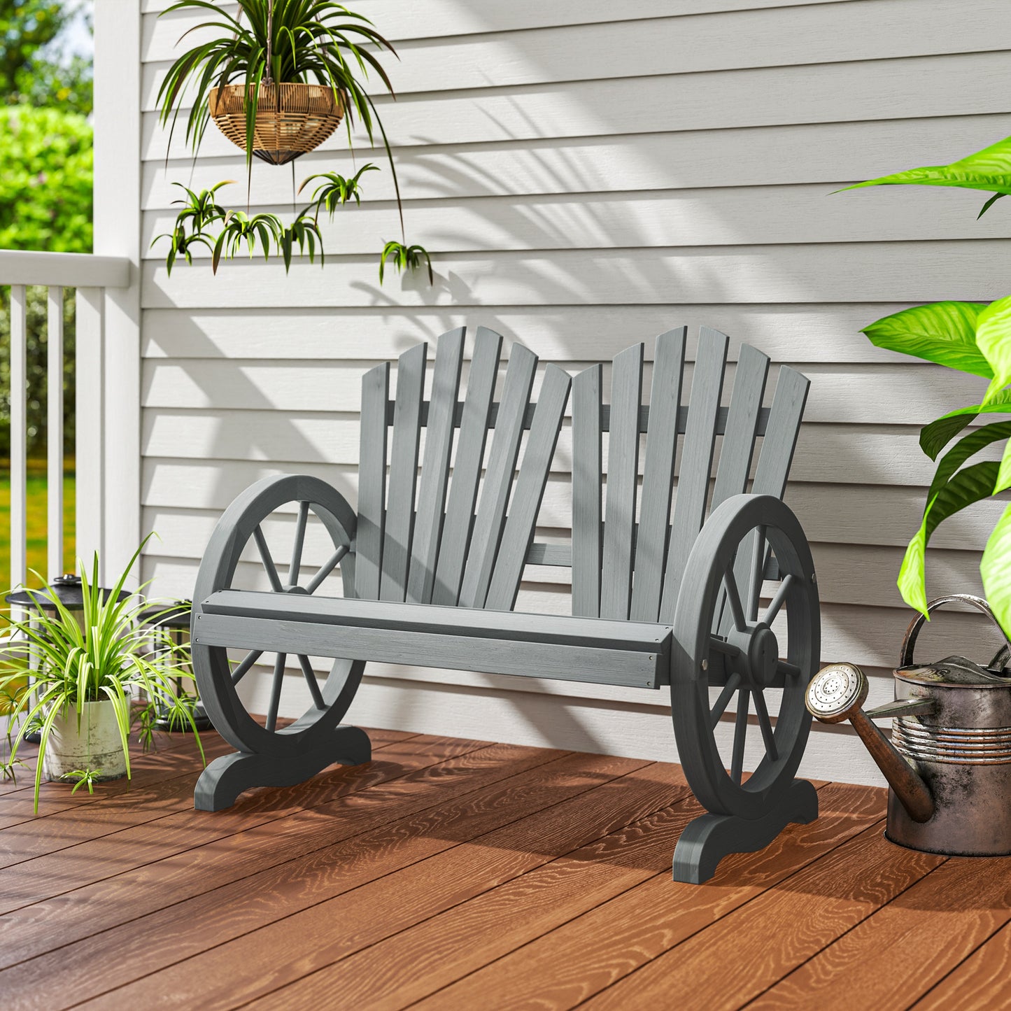 Fir Wood Love Seats with Wheel-Shaped Armrests