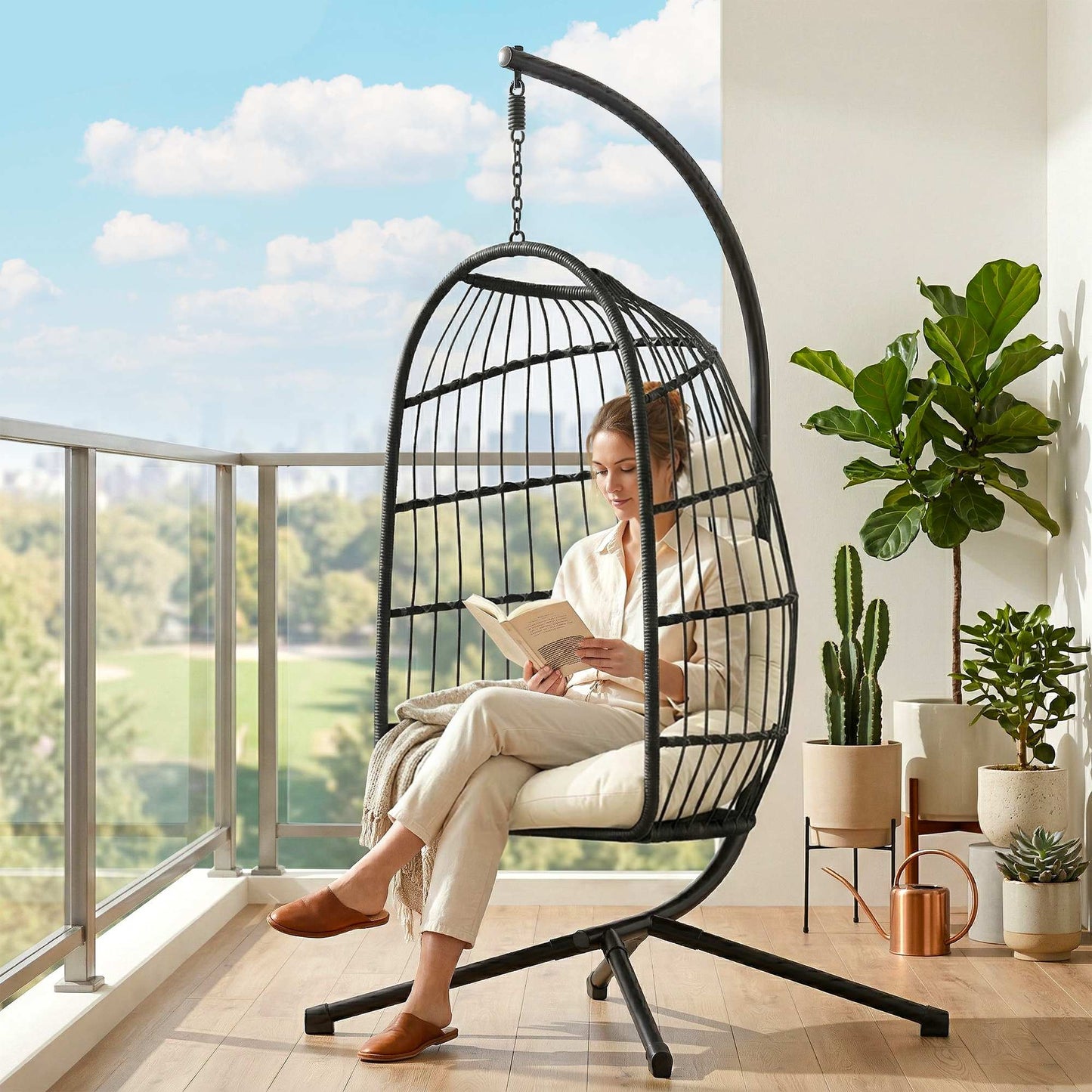 Hanging Egg Chair, Indoor Outdoor Hammock Swing Chair with Stand