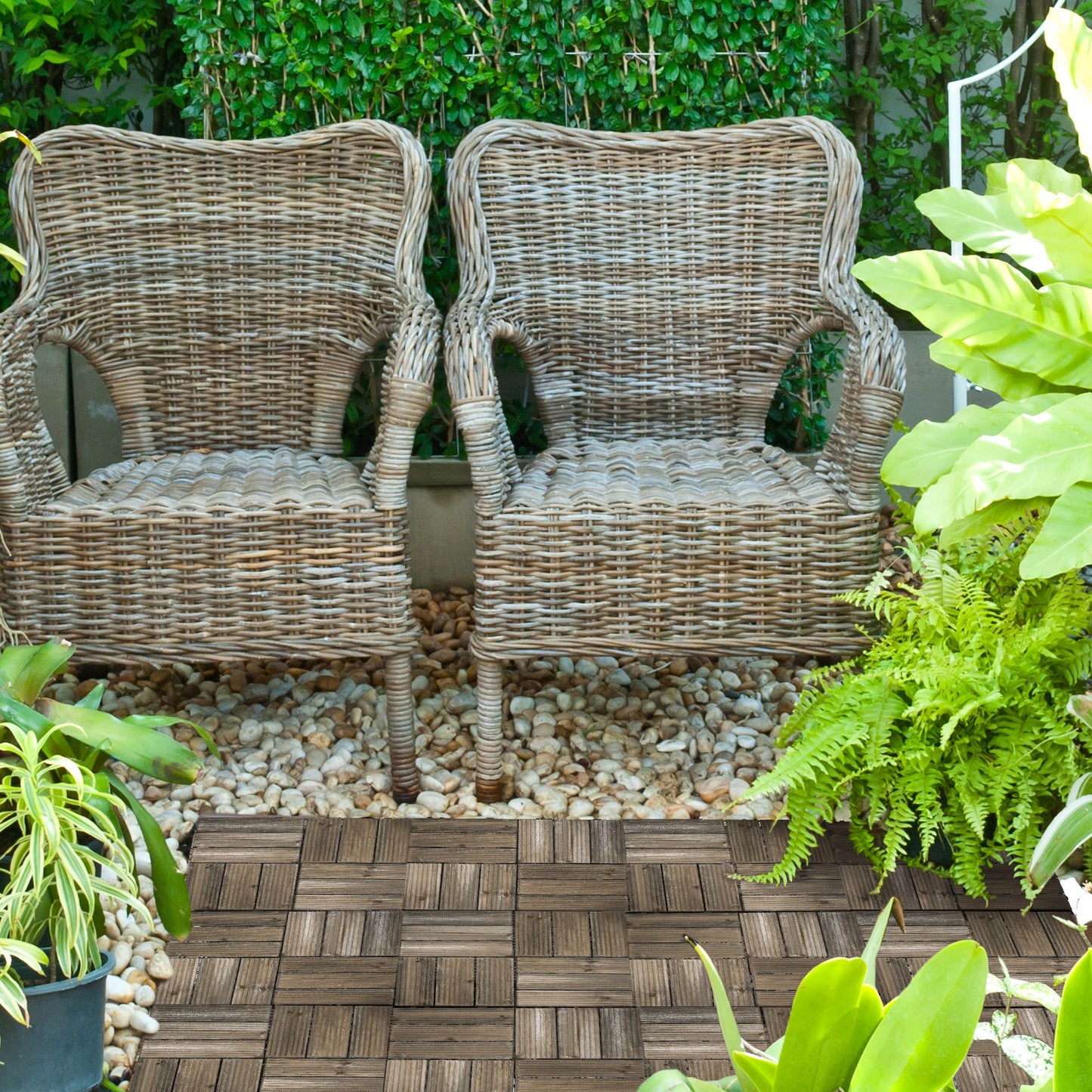 27 Pcs Wooden Interlocking Decking Tiles
