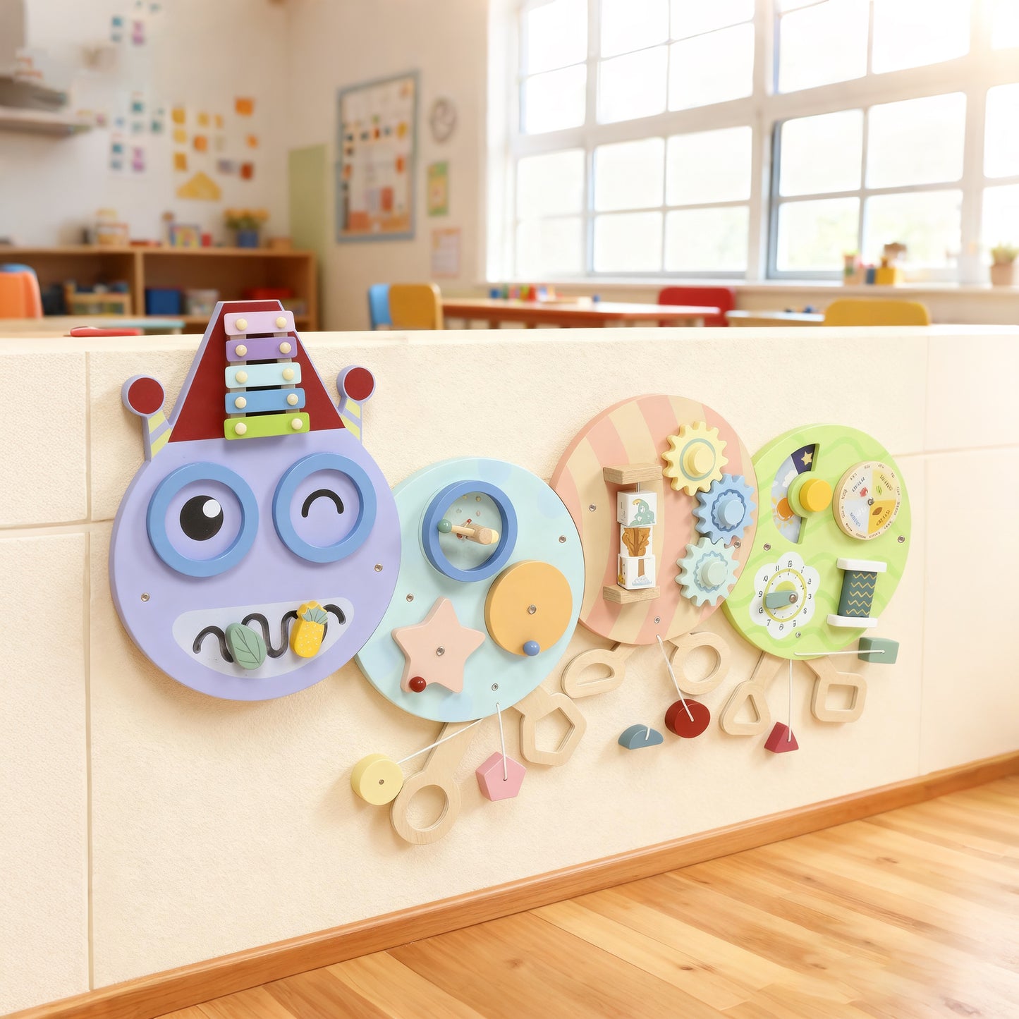 Caterpillar Busy Board with 7 Activities, for Nursery, Playroom