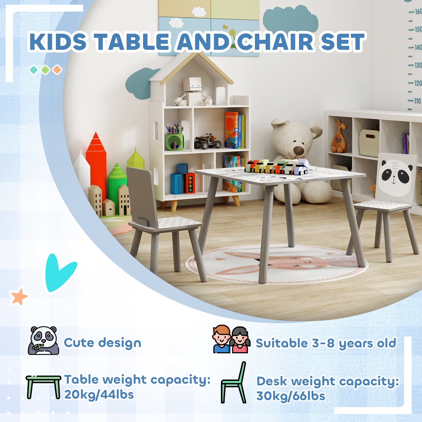 Kids Table and Chairs, Kids Storage Unit and Kids Easel Set