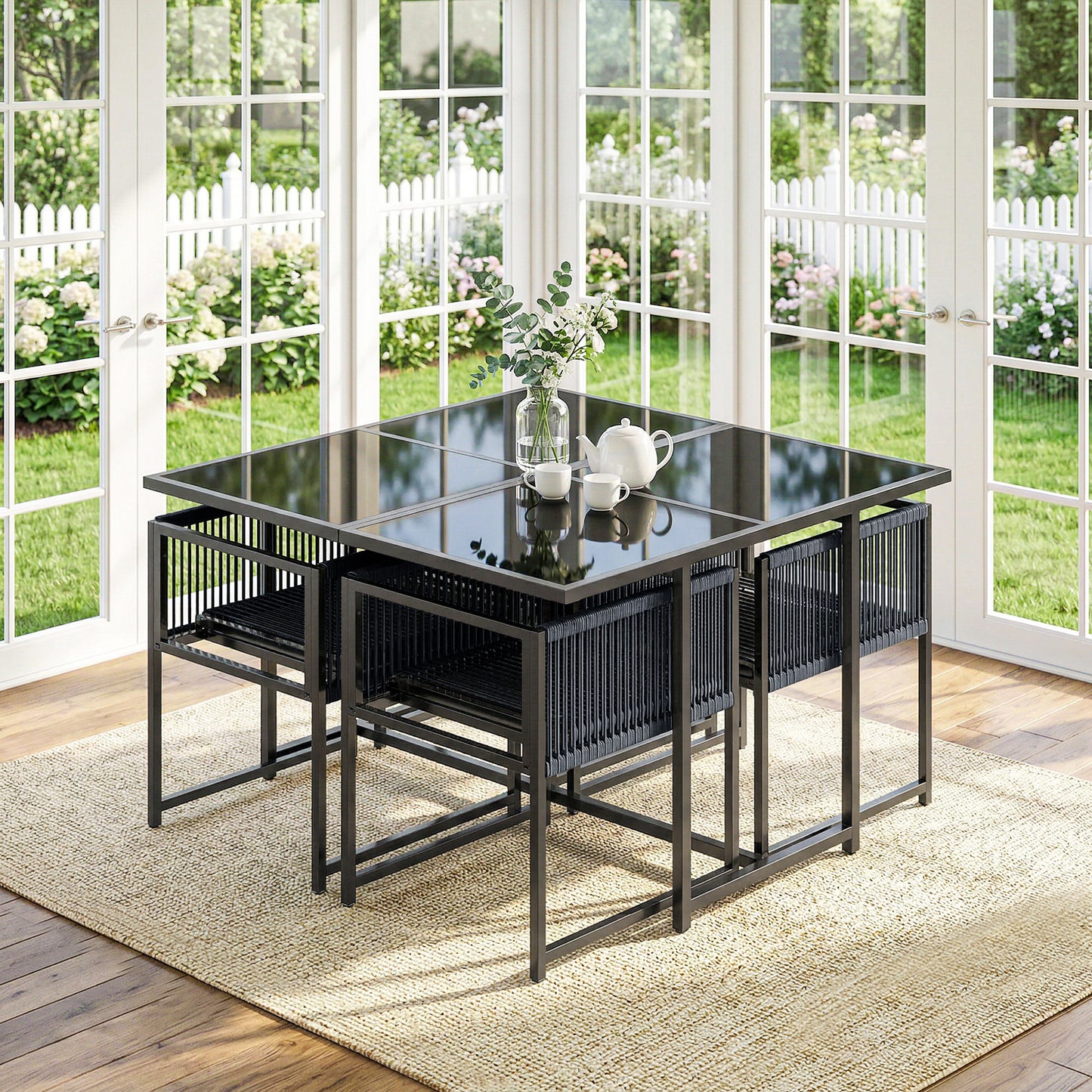 5 Pieces Garden Dining Set, Outdoor Patio Cube Set