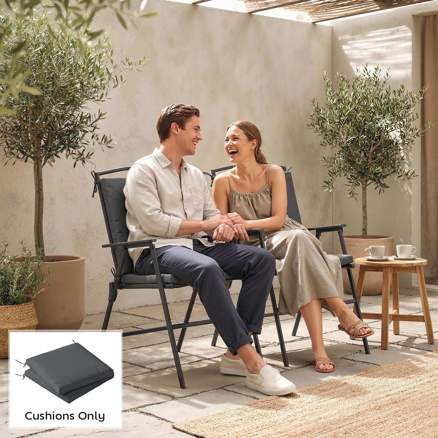 Outdoor Seat Cushions Set of 2 with Ties, Waterproof Garden Seat Pads