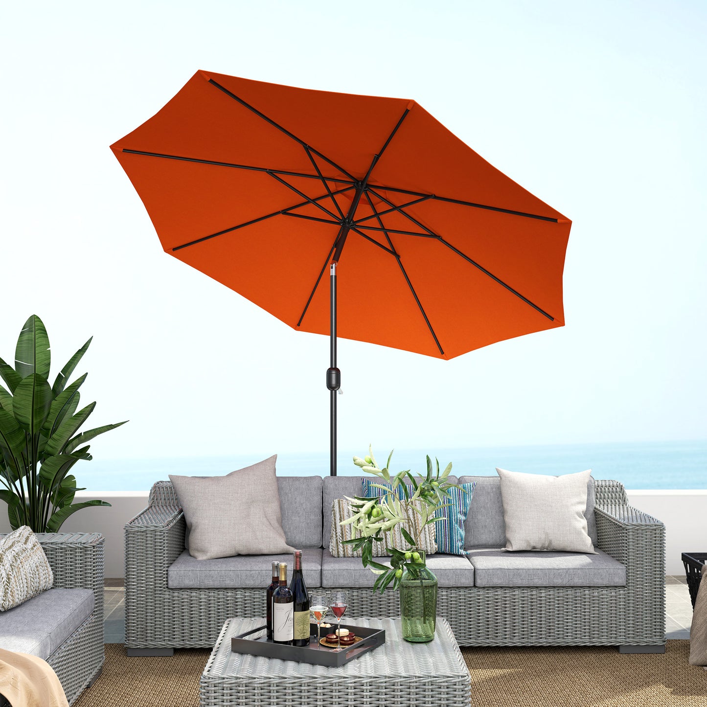 3 m Garden Parasol Umbrellas, Outdoor Sun Shade with 8 Ribs