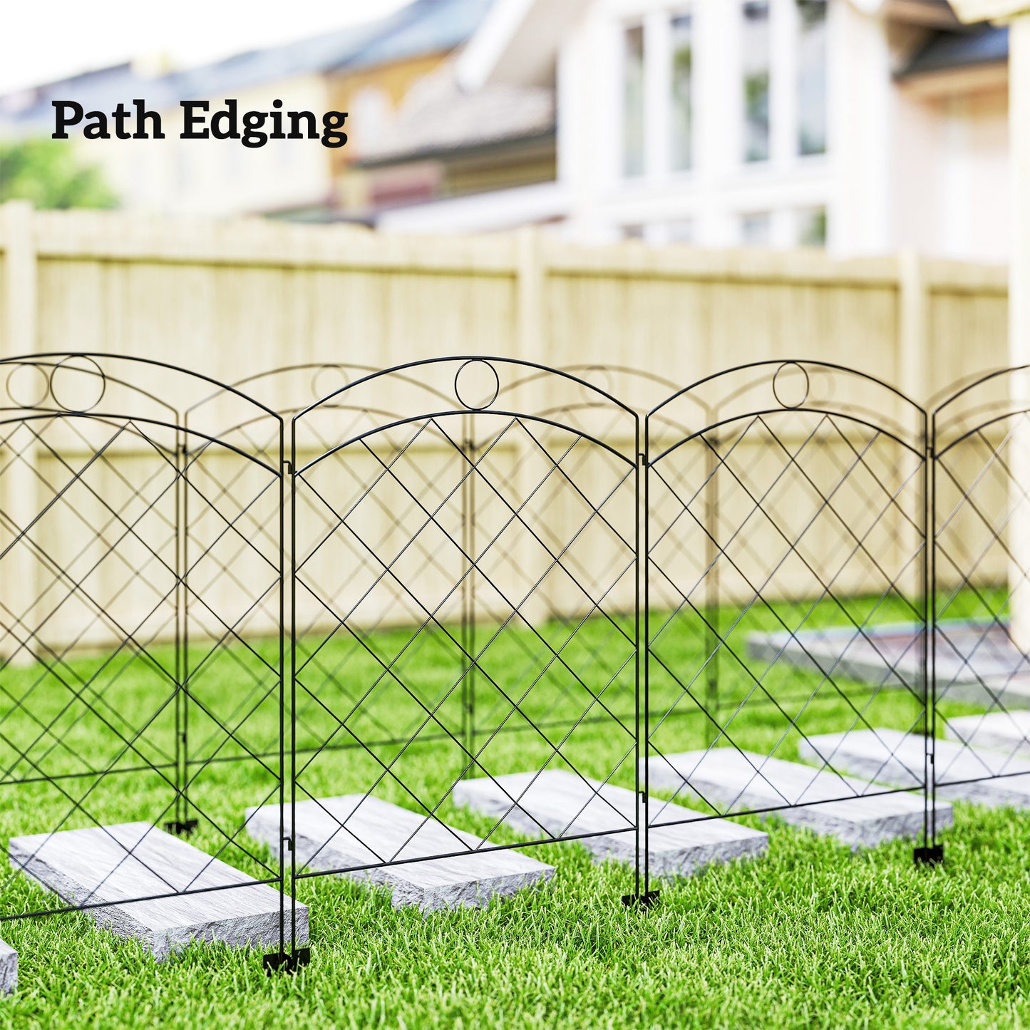 Steel Decorative Outdoor Picket Fence Panels Set of 4