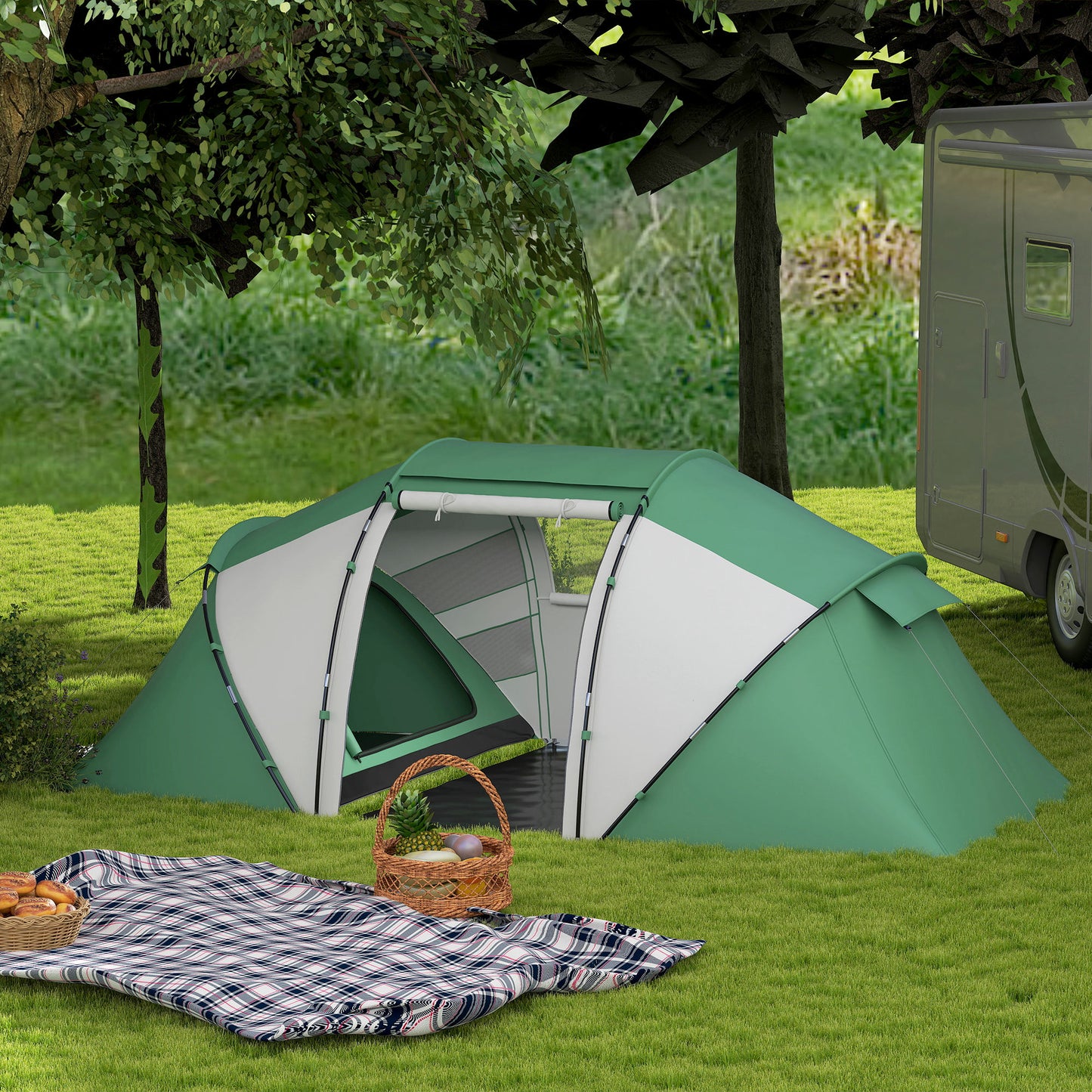 4-6 Man UV Protection Camping Tent - Green and