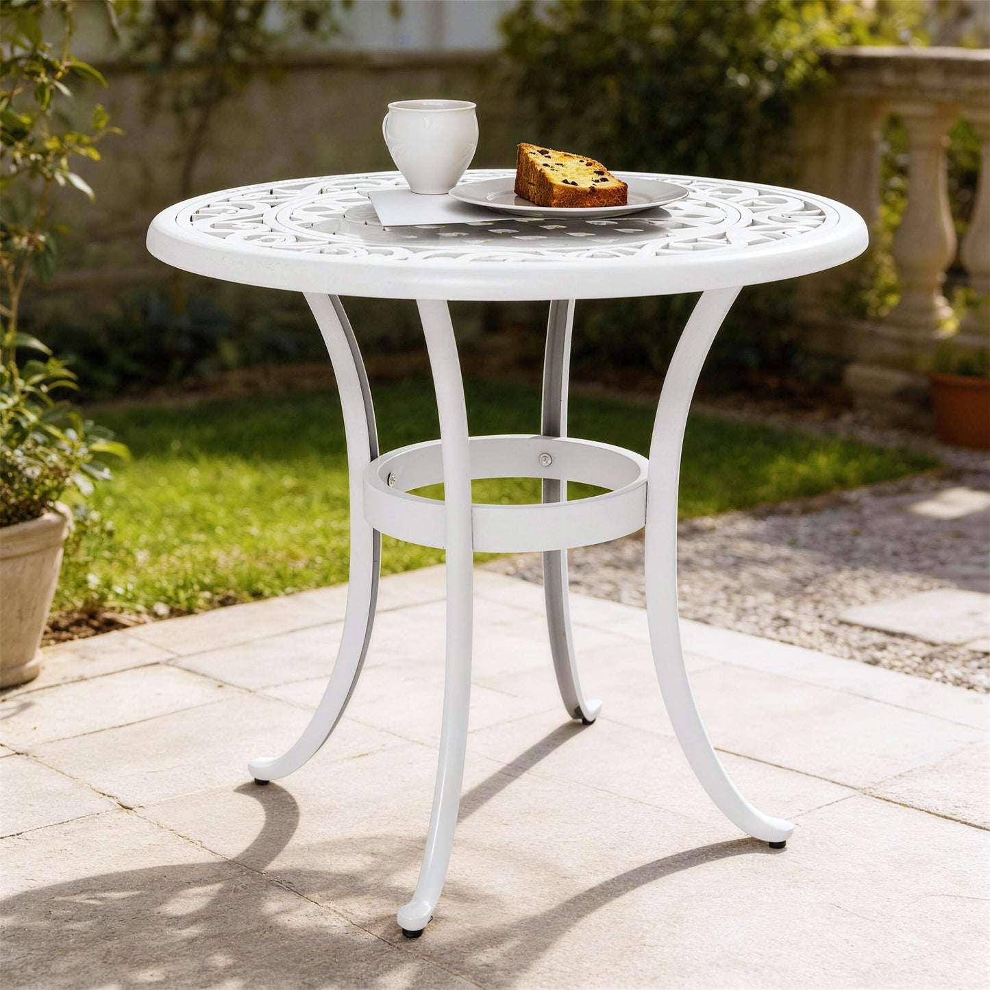 60 cm Round Garden Table, Cast Aluminium Outdoor Patio Table