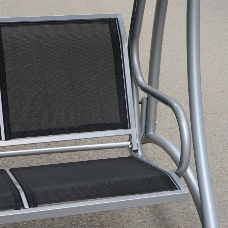 Three Person Steel Outdoor Porch Swing Chair Bench with Canopy Cover
