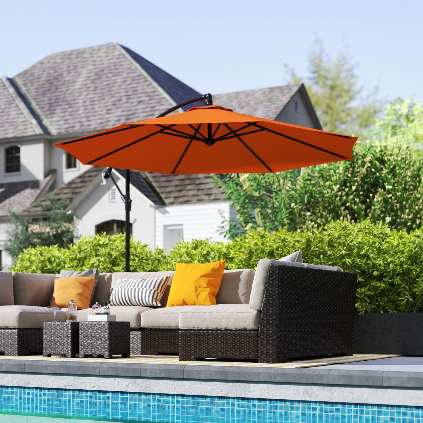 3m Garden Banana Parasol with Cross Base for Garden Family Use