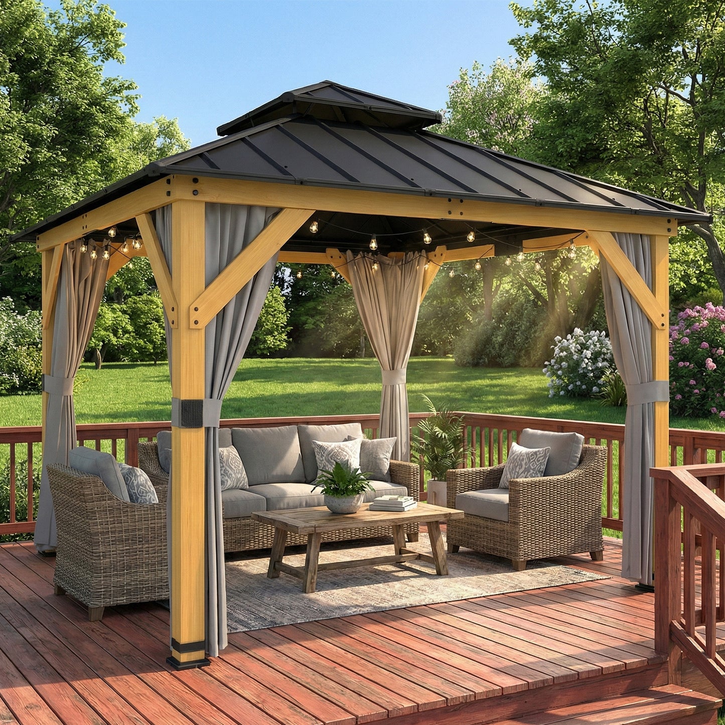 3 x 3 m Outdoor Hardtop Gazebo Canopy with 2-Tier Steel Roof